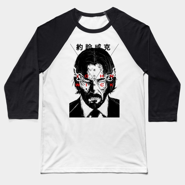 John Wick (Smoking Eyes) Baseball T-Shirt by amon_tees